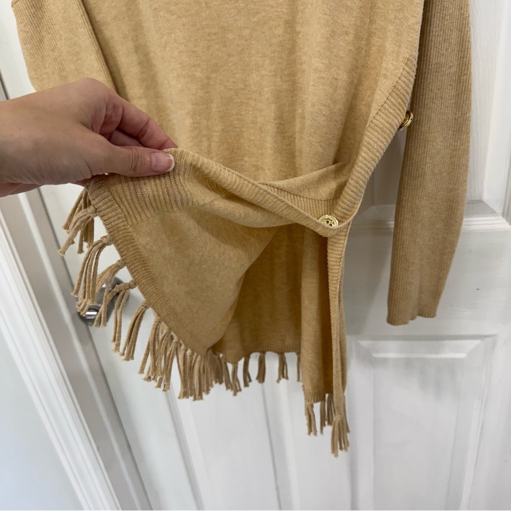 Lilly Pulitzer Women's Long Sleeve Tan Sweater with Buttons and Fringe Tassels - Picture 3 of 8